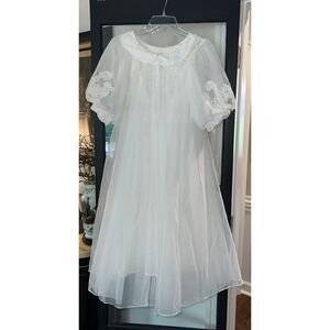 Vintage SHADOWLINE Small Chiffon Bridal Boudoir Nightgown Peignoir 2pc Set PEARL